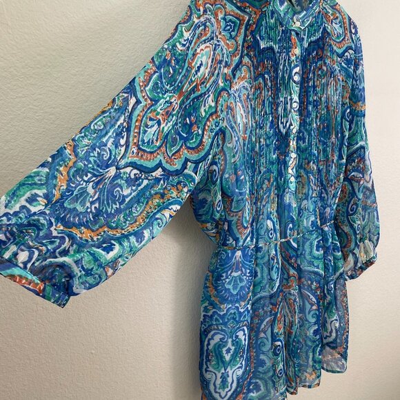 Ralph Lauren Womens Plus 1X Paisley Button Front Tunic Top Blouse Lined Shirt - Picture 5 of 10